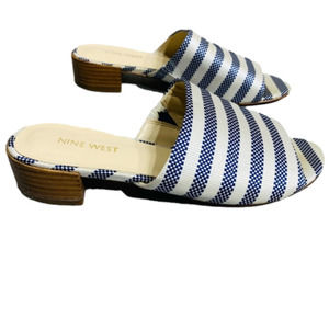 Nine West Navy and White Striped Slide Sandals